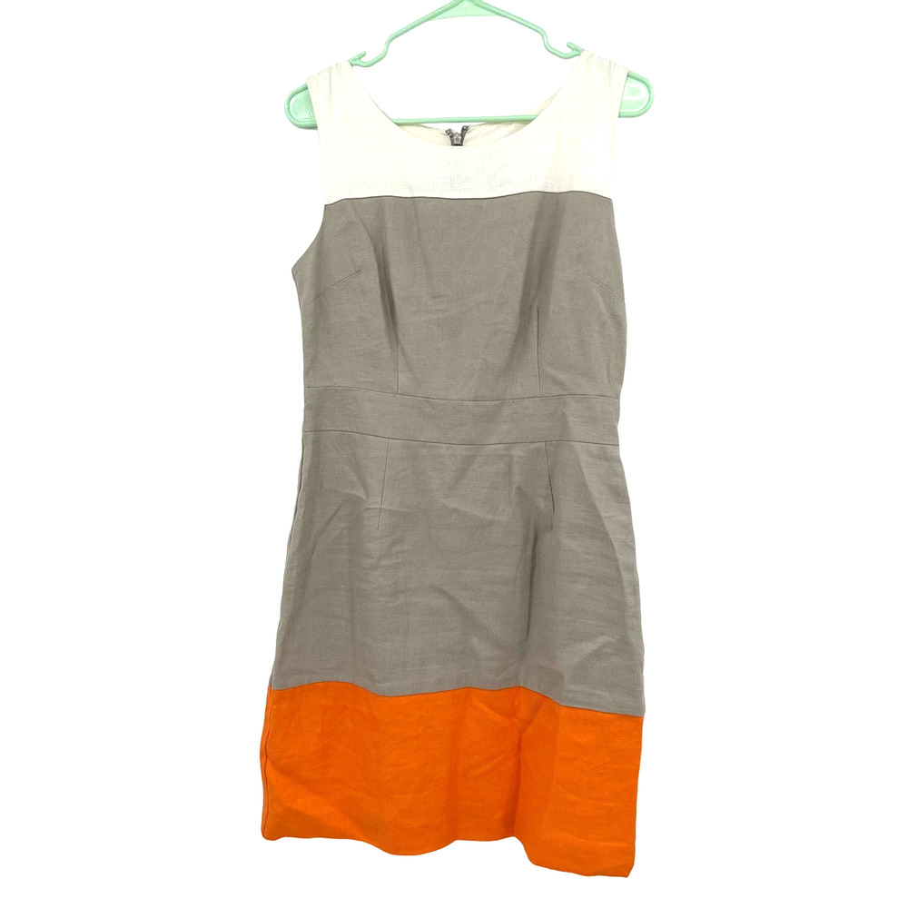 Banana Republic size 8‎ NEW sleeveless dress white orange tan gray lined linen